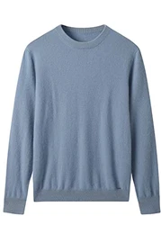 Herren Pullover aus Kaschmir mit Rundhalsausschnitt einfarbig Strick_Blau_Mittel
