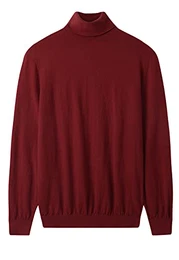 Herren Rollkragen Pullover Herbst Rollkragen Warme Merinowolle Gestrickt_Dunkel Rot_X-Small