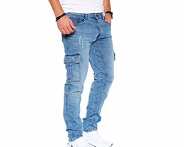 Herren Cargo Jeans Hose Herren Jeans Hose für Männer Jungen Regular Slim fit Denim Destroyed Jogger Freizeithose Casual Jeans Pants Jeans Herren Stretch 8003 (Light Blue, 32W/32L)