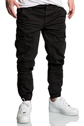 Herren Jogger Cargo Chino Jeans Hose R2207 Schwarz W32