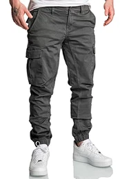 Herren Jogger Cargo Chino Jeans Hose R2207 Anthrazit W32