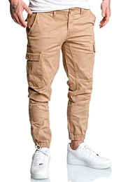 Herren Jogger Cargo Chino Jeans Hose R2207 Beige W32