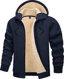 Herren Outdoor Kapuzen Freizeitjacke Winter Warme Fleecejacke Hoodie Warme Casual Übergangsjacke, Marineblau