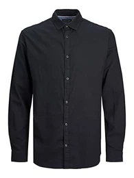 JACK&JONES Hemd Slim Fit Business Shirt Weiches Langarm Twill Oberteil aus Baumwolle JJEGINGHAM, Größe Hemd:M,Farben:Schwarz