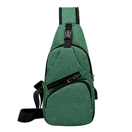 Casual Sports Herren Brusttasche Canvas USB Laden Crossbody Schulter Handtasche, grün