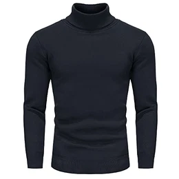 Pullover Herren Winter Rollkragenpullover Herren Langarm Casual Warm Gepolstert Strickpullover Slim Fit Basic Marineblau M