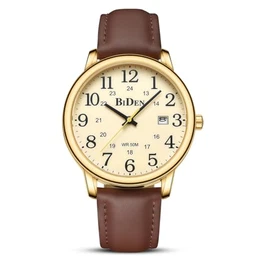 Uhren Herren Herren Uhr Analog Quarz Uhren für Männer Wasserdicht Armbanduhren Herren Mode Business Uhr mit Datum Leder Band (Gold Gelb)