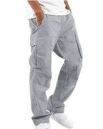 Herren Leinenhose Lange Leichte Herren Arbeitshose Lockere Freizeithose für Urlaub Grau M