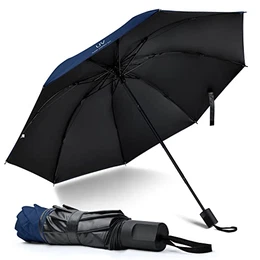 Regenschirm, Regenschirm Sturmfest, 210T Teflon-Beschichtung, Sonnenschutz Regenschirm Im Freien UV Faltender Regenschirm, Leicht Kompakt (Marineblau)