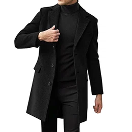 Faonkeew Wintermantel Mantel Herren Lange Jacke Slim Fit Wollmantel Wintermantel Kerbkragen mit Knopfleiste Trenchcoat Herrenmantel Winter Warme Oberbekleidung