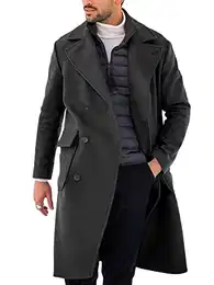Herren Mantel Mittellang Zweireiher Wollmantel mit Seitentaschen Business Winter Jacke Dunkelgrau XXL