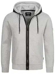 Herren Reilly Sweatjacke mit Kapuze Hooded Jacket Kapuzensweatjacke Hoodie mit Reißverschluss f. Männer Lt Grey Mix M