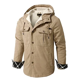 Kapuzenpullover Herren, Langarm Reißverschluss Fleece Kapuzenjacke,Herren Winterjacke Sweatjacke zum Wandern Laufen Outdoor-Sportarten (0590 Khaki-M)