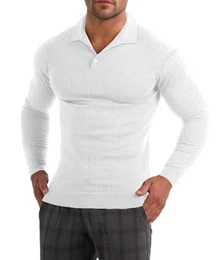 Herren Muskel Poloshirts Slim Fit,Stretch Kurzarm Sport Tennis Golf Basic T-Shirt,Langarmshirt Herren(Weiß M)