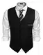 COOFANDY Herren Weste Anzugweste V-Ausschnitt Slim fit Formale Hochzeit Einfarbige Elegant Herrenwesten Business Party Smoking Weste Schwarz M