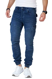 Herren Cargo Jeans Hose Herren Jeans Hose für Männer Jungen Regular Slim fit Denim Destroyed Jogger Freizeithose Casual Jeans Pants Jeans Herren Stretch 7 Tasc 8004 (Dark Blue-Amazonit, 32)