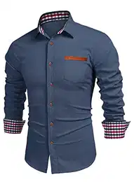 Jeanshemd Herren Hemd Freizeithemd Langarmhemd Cowboy-Style Business männer Kent-Kragen Casual,Navy Blau M