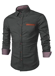 Hemd Herren Denim Shirt Langarmhemd Cowboy-Style Jeanshemd männer Kent-Kragen Business Casual,Schwarz M