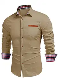 Jeanshemd Herren Hemd Freizeithemd Langarmhemd Cowboy-Style Business Männer Kent-Kragen Casual,Khaki M