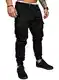 JMIERR Cargohose Herren Baumwolle Chino Hose Herren Cargo Hose Jogginghose Casual Sporthose Elastische Taille mit Kordelzug Sweatpants Herren mit 6 Taschen Schwarz M