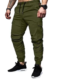 Herren Cargohose Baumwolle Hose Herren Elastische Taille Hose mit Taschen(Grün M,34)