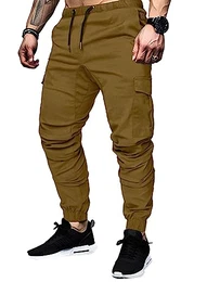 Hose Herren Chino Cargo Hose Jogginghose Stretch Sporthose Herren Hose mit 6 Taschen Slim Fit Freizeithose(Braun M,34)