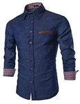 COOFANDY Herren Jeanshemd Langarm Slim Fit Denim Shirt Dunkelblau