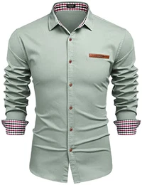 Herren Hemd Langarm Jeanshemd Freizeithemd Business Casual Langarmhemd Trachtenhemd Cowboy Western Denim Shirt Männer Kent-Kragen Slim fit Seladongrün L