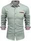 COOFANDY Herren Hemd Langarm Jeanshemd Freizeithemd Business Casual Langarmhemd Trachtenhemd Cowboy Western Denim Shirt Männer Kent-Kragen Slim fit Seladongrün L