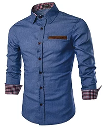 Hemd Herren Langarm Jeanshemd Denim Hemd Rockabilly Regular Fit Freizeithemd Langarmhemd Cowboy-Style Hemd Männer Hemden B-SkyBlue M