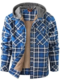 Herren Thermohemd Flanellhemd Winterjacke Fleecefutter schützendem Innenfutter Holzfällerhemd Arbeitshemd Hoody 3252 Blue M
