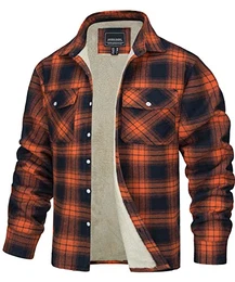 Herren Sweatshirts Fleece Hemden Langarmshirts Wintershirts Pulli Gefüttert Thermohemd Übergangsjacke, Orange, M