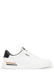Herren Clint Tenn Leder-Sneakers mit Cupsohle, Schnürsenkeln und Logo Weiß 43 Größe 43