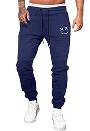 Hose Herren Jogginghose Männer Freizeithose Baumwolle Lang mit Kordelzug-Aufdruck Sweatpants Herren mit Taschen Regular Fit Blau M