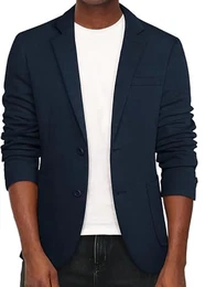 Leichte Herren-Anzug Blazerjacke, Normale Passform, Stretch-Strick, Sportmäntel, Marineblau, M