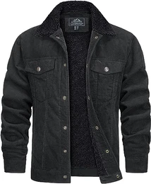 Herren Übergangsjacke Cargo Jacke Winter Fleecefutter Gefütterte Freizeitjacke mit Taschen, Dunkelgrau, M
