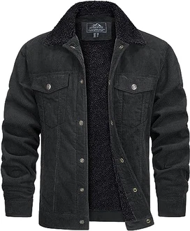 TACVASEN Herren Cord Jacke Winterjacke Trucker Jacke Dunkelgrau