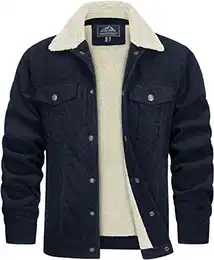 Herren Corduroy Herrenjacke Winterjacke Übergangsjacke Sherpa Trucker Jacke mit Teddyfell, Navy, S