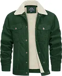 Herren Cordjacke Übergangsjacke Winter Gefütterte Jacke Outdoorjacke Casual Lässige Jeansjacke mit Fell, Waldgrün, M