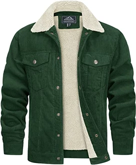 TACVASEN Herren Cord Jacke Winterjacke Trucker Jacke Waldgrün