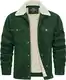 TACVASEN Herren Cordjacke Übergangsjacke Winter Gefütterte Jacke Outdoorjacke Casual Lässige Jeansjacke mit Fell, Waldgrün, M