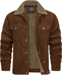 TACVASEN Herren Cord Jacke Winterjacke Trucker Jacke Braun