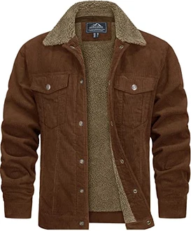 TACVASEN Herren Cord Jacke Winterjacke Trucker Jacke Braun
