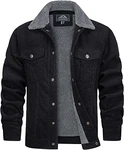 TACVASEN Herren Cord Jacke Winterjacke Trucker Jacke Schwarz