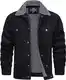 TACVASEN Herren Herbstjacke Cord Jacke Arbeitsjacke Teddyfutter Cargojacke Casual Jacket mit Fell, Schwarz, M
