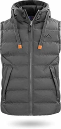Herren Wattierte Weste Winddichte Steppweste mit Sweat Kapuze und Stehkragen Outdoor Bodywarmer Farbe Dunkelgrau Größe M/50