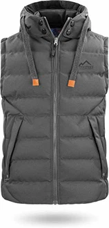 normani Herren Wattierte Weste Winddichte Steppweste mit Sweat Kapuze und Stehkragen Outdoor Bodywarmer Dunkelgrau