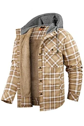 Herren Kapuzenpullover Hooded Thermohemd Flanellhemd Winterjacke Hoody Fleecefutter Holzfällerhemd Arbeitshemd Hoodie 3252 Khaki M