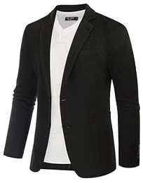 Blazer Jacke Herren Regular Fit Jersey Sakko Modern Freizeit Jackett Anzugjacke (Schwarz, M)