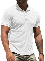 Herren Poloshirt Kurzarm Muskel Sport Tennis Golf Basic T-Shirts,Weiß,S EU